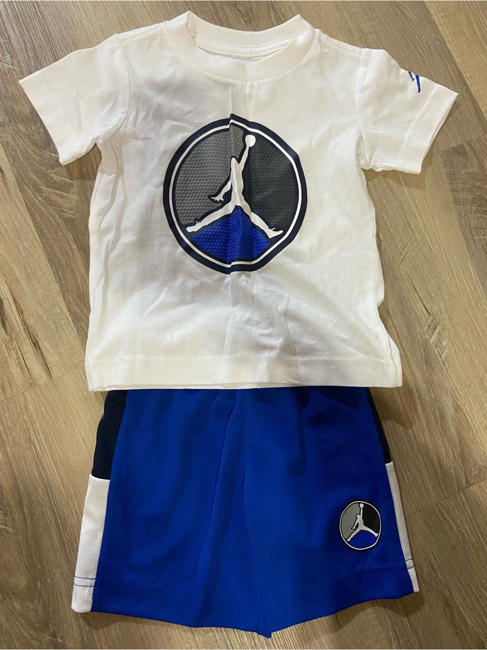 Jordan White Tee with Royal Blue and Black Jumpman Shorts Set